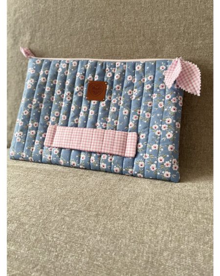 Minoa 04: Kapitoneli Pamuklu Tablet Kılıfı Fermuarlı, Taşıma Kulplu | el yapımı çanta